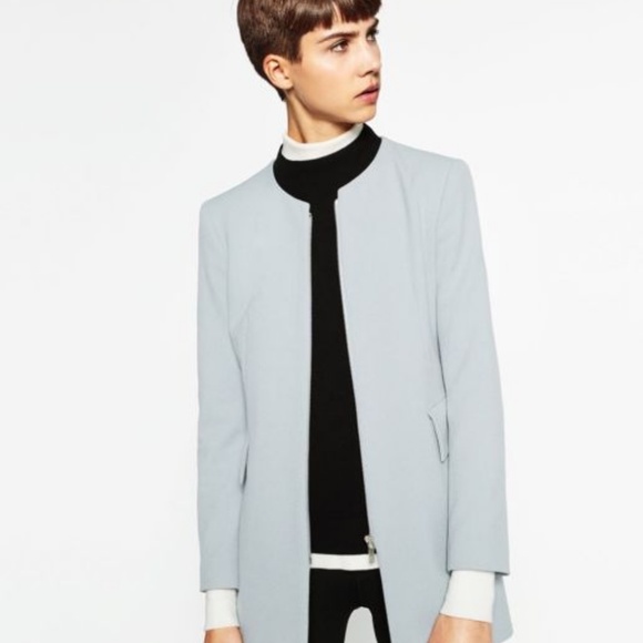 Zara Pale blue zip front jacket Sz M - Picture 1 of 7